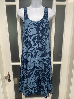 Blue Floral Scoop-Neck Midi Dress - Women's